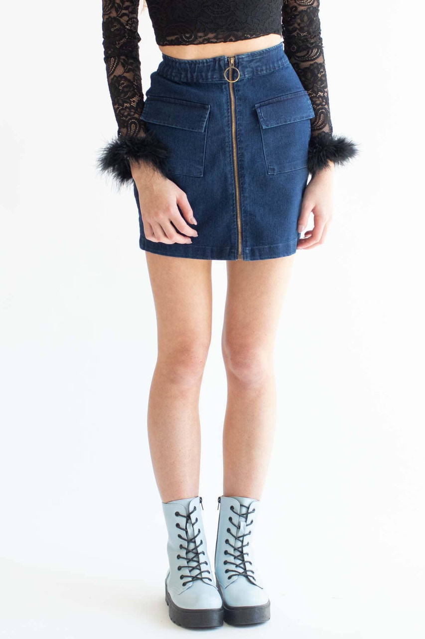 Zip Front Denim Skirt | Womenswear | Joe Browns